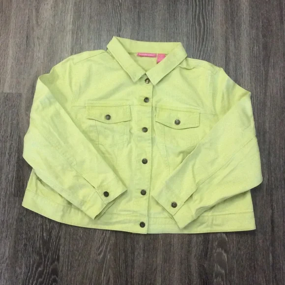 NEW Green Yellow Denim Jean Jacket 22W - Picture 15 of 15